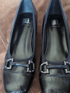 Black Patent Loafers with Silver Horsebit Detail